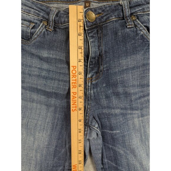 Kut from the Kloth Jeans Womens Size 12 Blue Amy Crop Straight Leg Rolled Cuffs - Picture 7 of 15